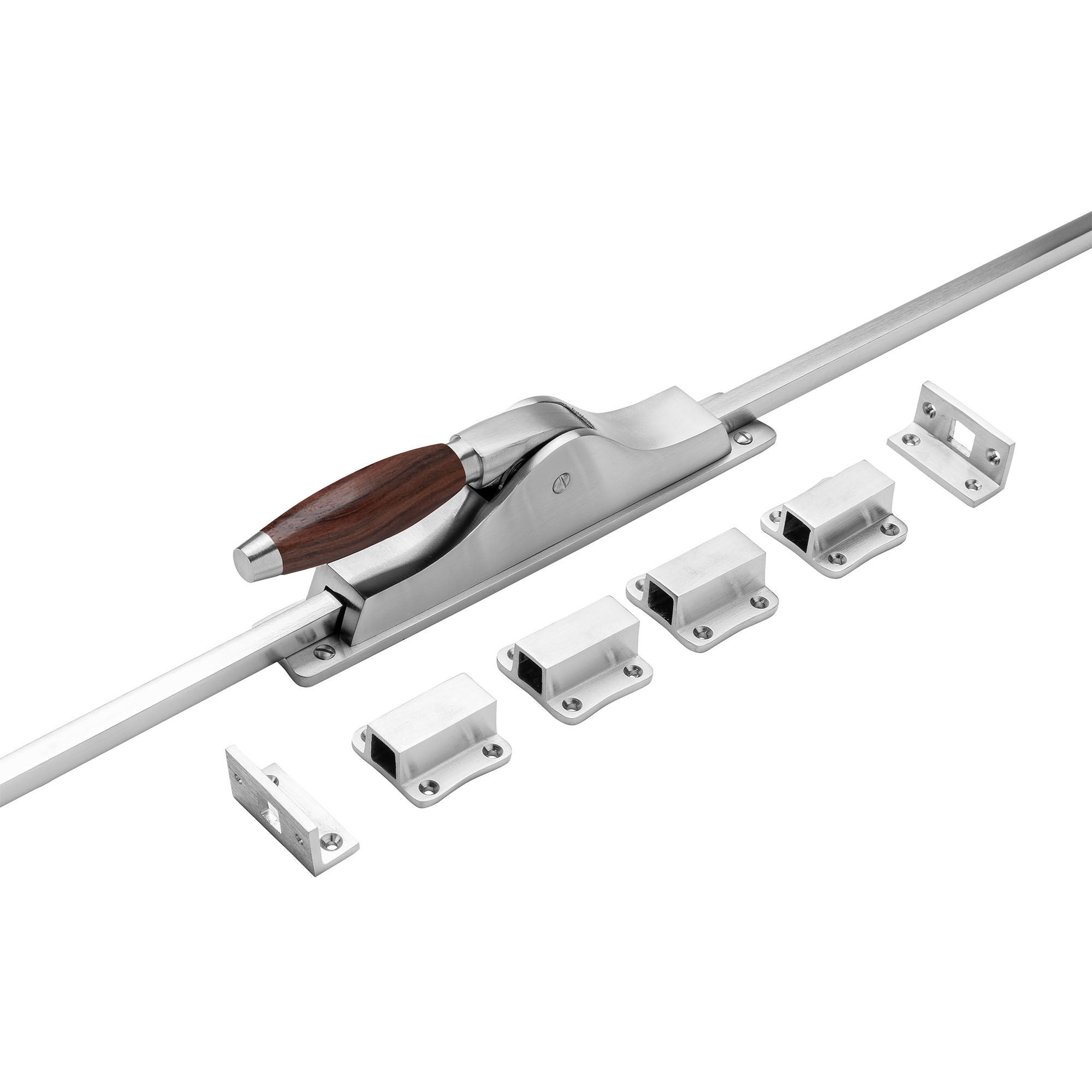 De Oude Deurklink Deur Espagnolet retro Palissander met stangenset mat nikkel | De Oude Deurklink