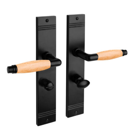 De Oude Deurklink Deurklink Retro eikenhout zwart op schild WC slot 63/8mm | De Oude Deurklink