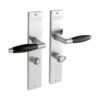 De Oude Deurklink Deurklink Retro geveerd mat nikkel op schild met wc slot 63/8 mm | De Oude Deurklink