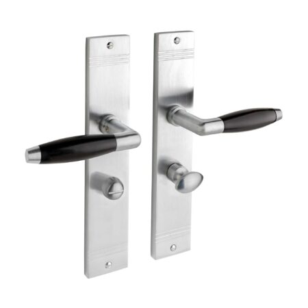 De Oude Deurklink Deurklink Retro geveerd mat nikkel op schild met wc slot 63/8 mm | De Oude Deurklink