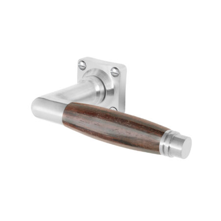 De Oude Deurklink Deurklink Retro palissander geveerd in mat nikkel met vierkant rozet | De Oude Deurklink