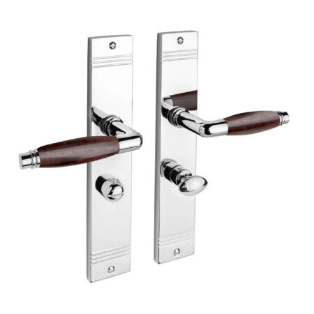 De Oude Deurklink Deurklink retro palissander glanzend nikkel op schild WC slot 63/8 mm | De Oude Deurklink