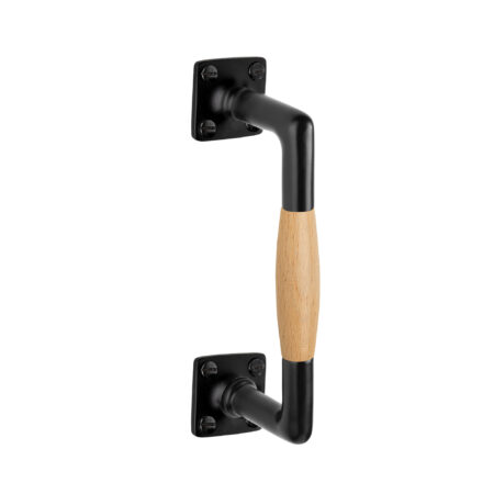 De Oude Deurklink Handgreep 185mm vierkant rozet mat zwart/eikenhout | De Oude Deurklink