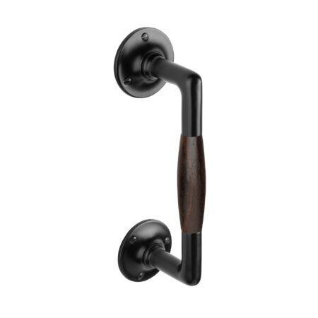 De Oude Deurklink Handgreep palissander 195mm rond rozet mat zwart | De Oude Deurklink