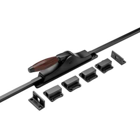 De Oude Deurklink Raam Espagnolet retro palissander met stangenset mat zwart | De Oude Deurklink