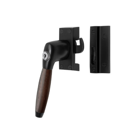 De Oude Deurklink Raamsluiting palissander mat zwart met slot retro links | De Oude Deurklink