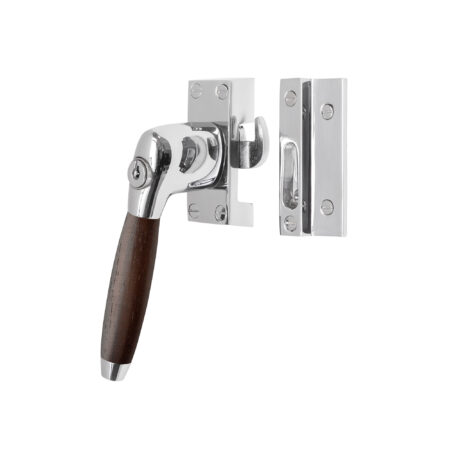 De Oude Deurklink Raamsluiting palissander nikkel met slot retro links | De Oude Deurklink