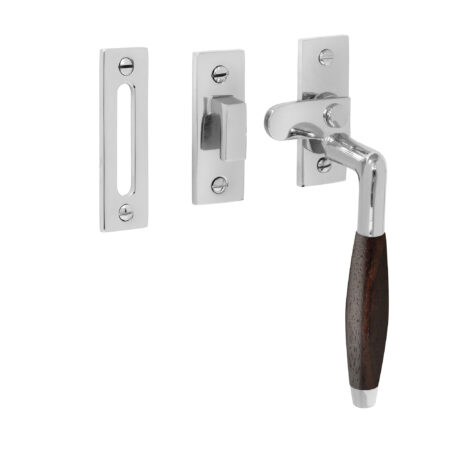 De Oude Deurklink Raamsluiting retro palissander nikkel rechts | De Oude Deurklink