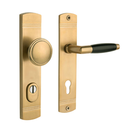 De Oude Deurklink Retro buitendeurbeslag knop/klink PC92 getrommeld messing look | De Oude Deurklink