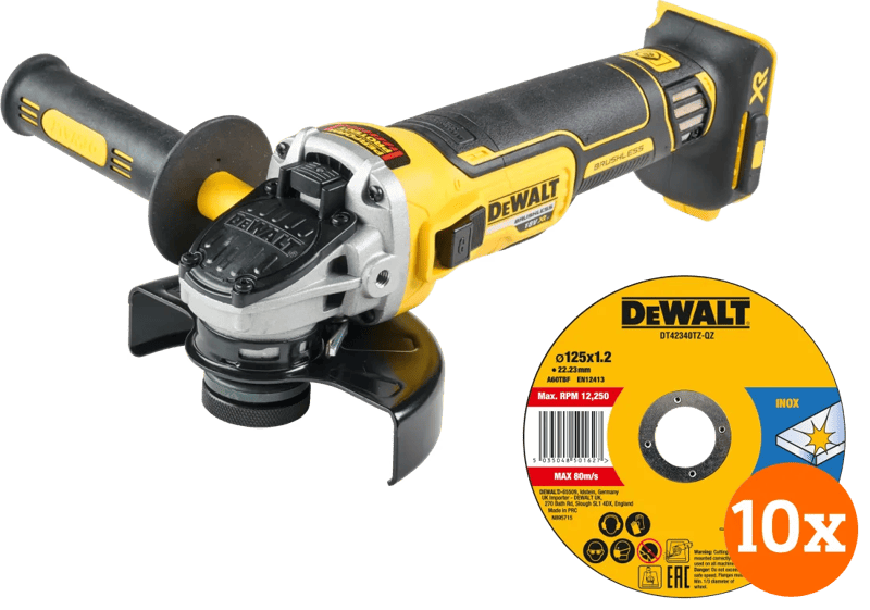 DeWalt DCG405NT-XJ (zonder accu) + DeWalt Doorslijpschijf INOX 125x1x22