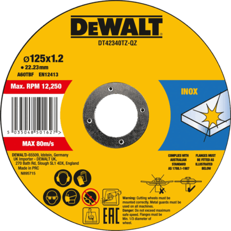 DeWalt Doorslijpschijf INOX 125x1x22