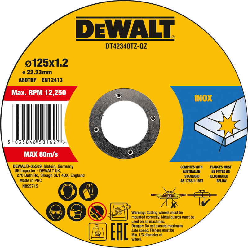 DeWalt Doorslijpschijf INOX 125x1x22
