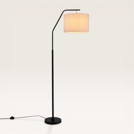 Delion - Zwarte Staande lamp Metaal - 165 cm - Scandinavisch Design - Woonkamer lamp - Linnen kap - E27 fitting - Met voetschakelaar | LUSENZ