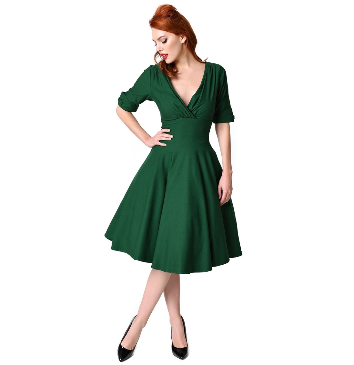 Unique Vintage Delores Swing Dress Green-XXXL | Unique Vintage