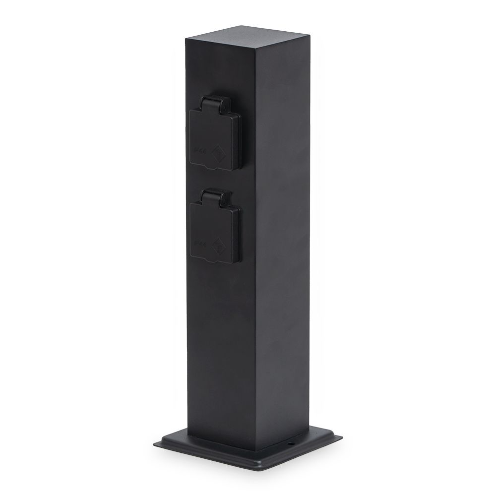 Delta M buitenstopcontactpaal - 39cm - 4 stopcontacten - IP44 waterdicht - Tuincontactdoos - Stekkerdoos - Zwart | HOFTRONIC