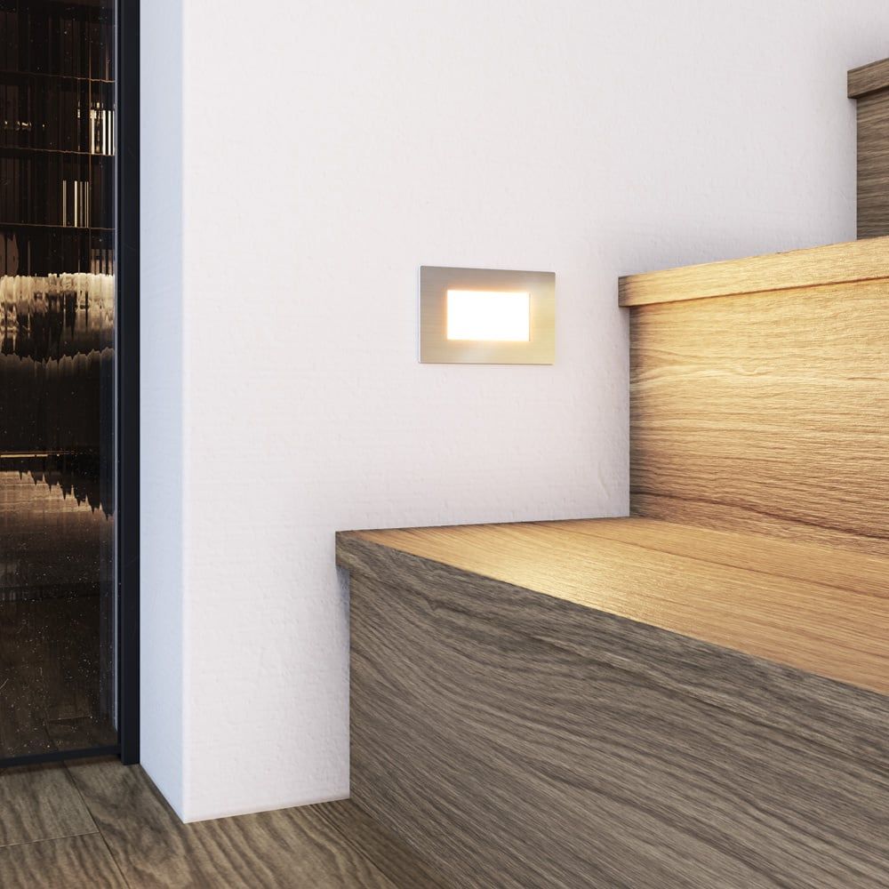 Dillon LED Inbouw wandlamp RVS - 3 Watt 340 Lumen - 3000K warm wit - IP54 - Wand Inbouwspot rechthoek - Tunverlichting - trapverlichting | HOFTRONIC