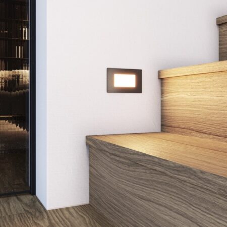 Dillon LED Inbouw wandlamp Zwart - 3 Watt 340 Lumen - 3000K warm wit - IP54 - Wand Inbouwspot rechthoek - Tuinverlichting - trapverlichting | HOFTRONIC