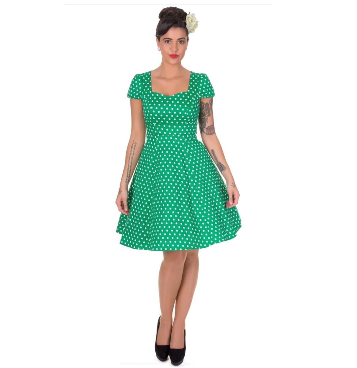Dolly & Dotty Claudia Swing Dress Polka Dark Green-2XL | Dolly and Dotty