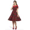 Dolly & Dotty Darlene Cute Cherry Swing Dress Black Red -3XL | Fiftiesstore