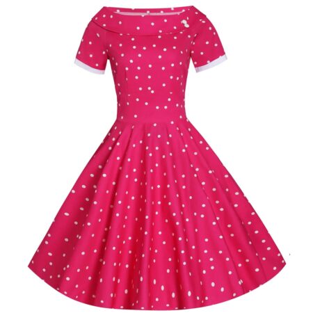 Dolly & Dotty Darlene Polka Swing Dress Hot Pink-L | Dolly and Dotty