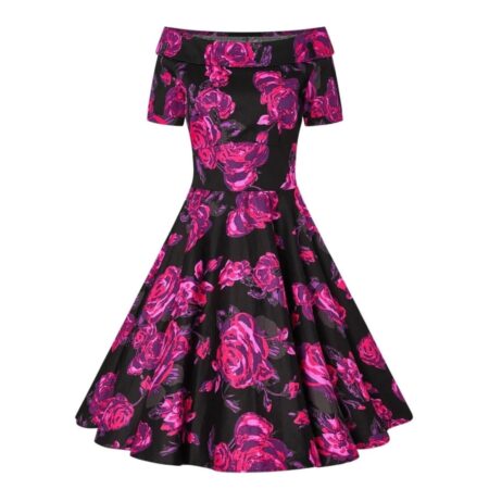 Dolly & Dotty Darlene Swing Dress Black Pink Floral -M | Dolly and Dotty