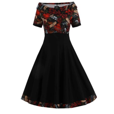 Dolly & Dotty Darlene Swing Dress Rockabilly Heart Black-L | Dolly and Dotty