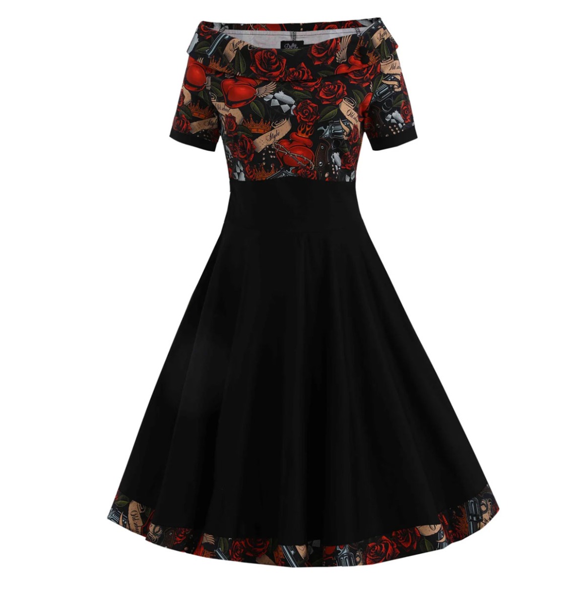 Dolly & Dotty Darlene Swing Dress Rockabilly Heart Black-L | Dolly and Dotty