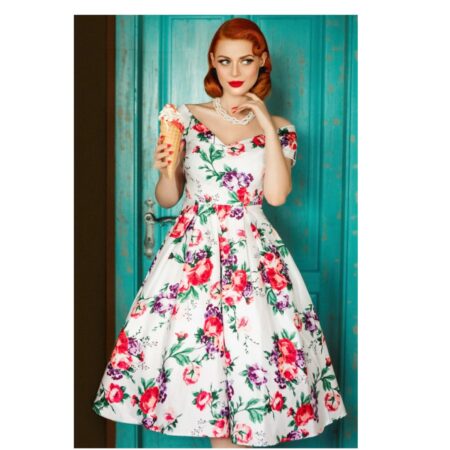 Dolly & Dotty Lily Floral Swing Dress White-XXL | Fiftiesstore