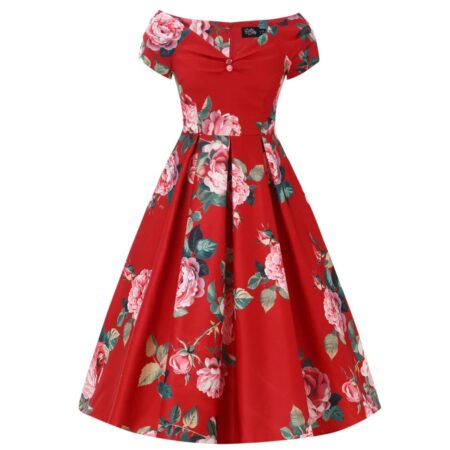Dolly & Dotty Lily Scarlet Rose Vintage Swing Dress Red-M | Fiftiesstore