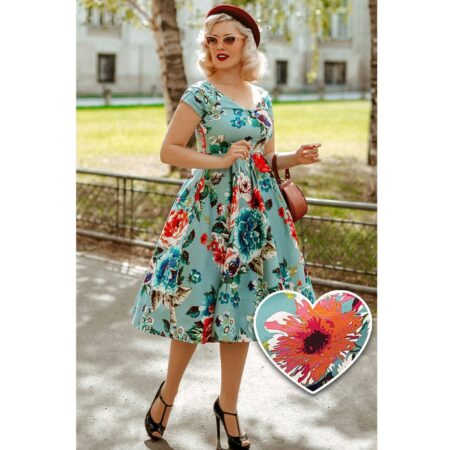 Dolly & Dotty Lily Swing Dress Floral Blue-2XL | Fiftiesstore