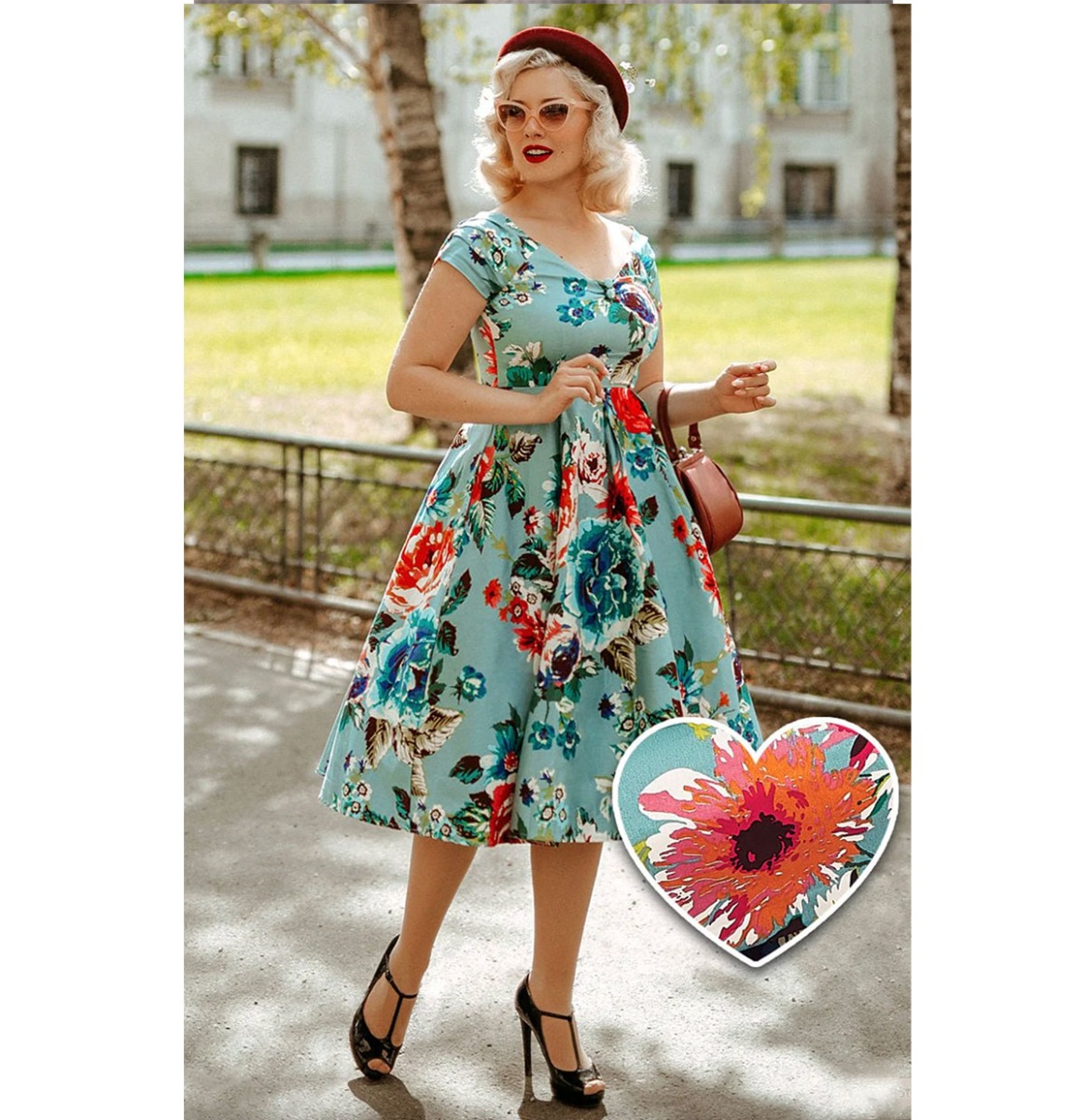 Dolly & Dotty Lily Swing Dress Floral Blue-2XL | Fiftiesstore
