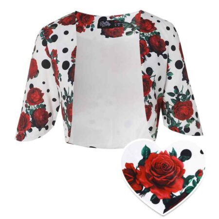 Dolly & Dotty Lisette Rose Spot Bolero White -2XL | Dolly and Dotty