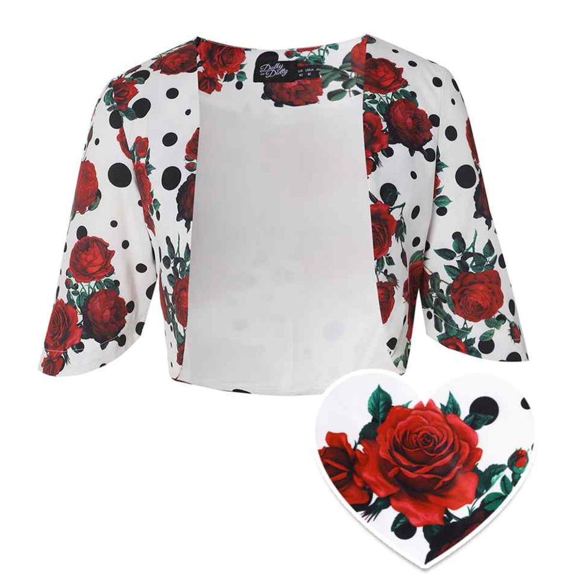 Dolly & Dotty Lisette Rose Spot Bolero White -2XL | Dolly and Dotty