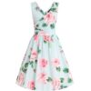 Dolly & Dotty May V Neck Floral Print Swing Dress Baby Blue-M | Fiftiesstore