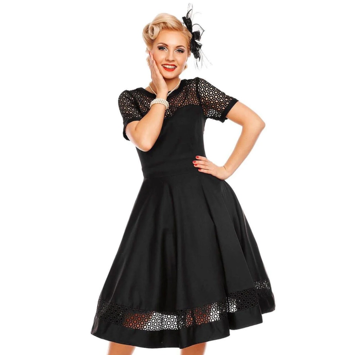 Dolly & Dotty Tess Lace Embroidered Dress Black-3XL | Dolly and Dotty