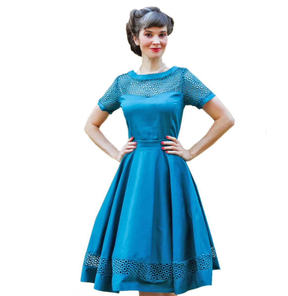 Dolly & Dotty Tess Lace Embroidered Dress Peacock-2XL | Dolly and Dotty