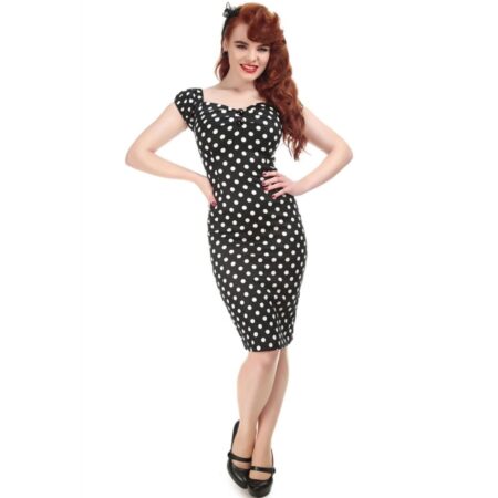Dolores Pencil Dress Polka Black/White-40 (NL)/ 14 (UK) | Collectif