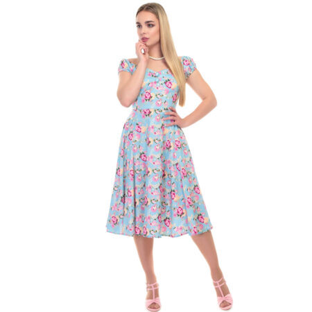 Dolores Peony Floral Doll Dress Blue-32 (NL)/ 6 (UK) | 50% korting | Collectif