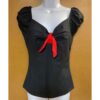 Dolores Top Zwart Met Rode Strik | 47% korting | Fiftiesstore