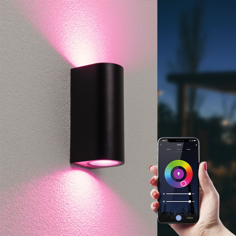 Douglas Smart Wandlamp LED - Wifi + Bluetooth - 11 Watt 690 lumen - Dimbaar - RGBWW - IP65 waterdicht - GU10 - Up&Down lamp - Zwart - Google Home