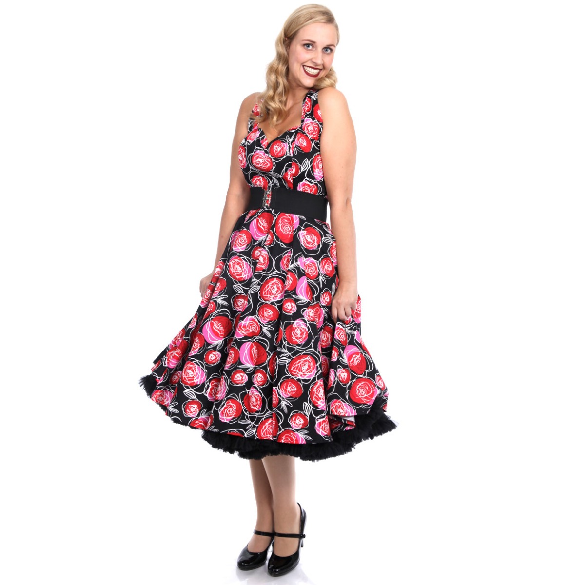 Dress Black Red Roses-34 (NL)/ 8 (UK) | Vivien of Holloway