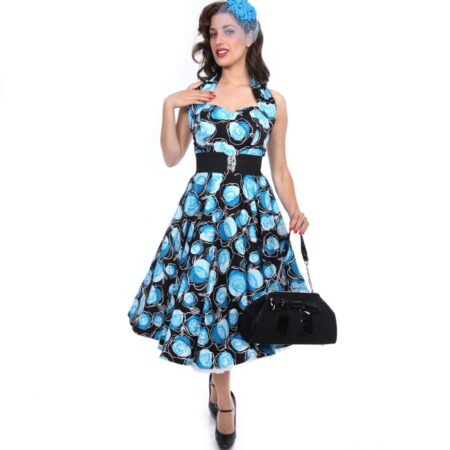 Dress Blue Roses Sateen Black-34 (NL)/ 8 (UK) | 32% korting | Vivien of Holloway