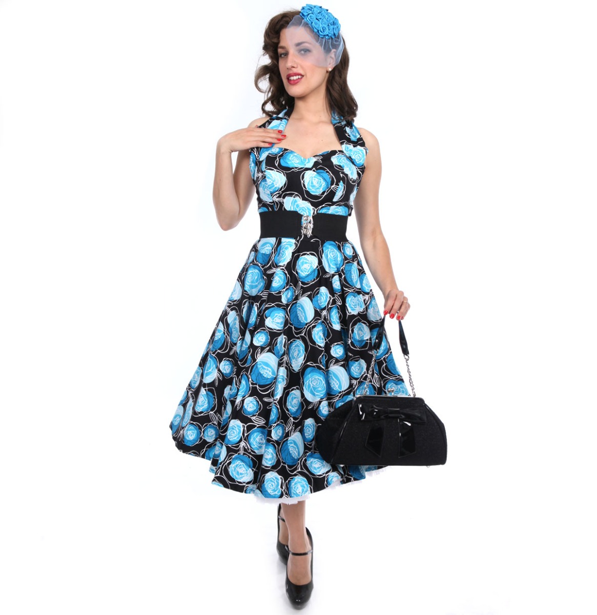 Dress Blue Roses Sateen Black-34 (NL)/ 8 (UK) | 32% korting | Vivien of Holloway