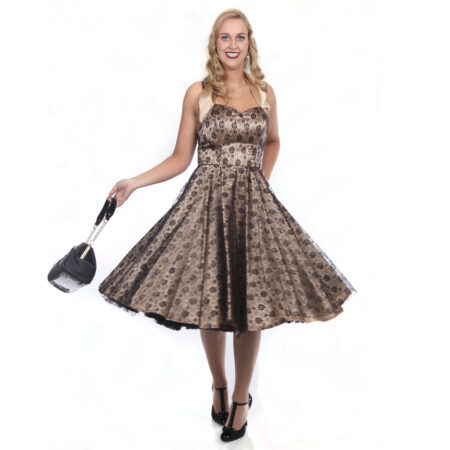 Dress Satin Champagne Lace Black-36 (NL) /10 (UK) | 40% korting | Vivien of Holloway