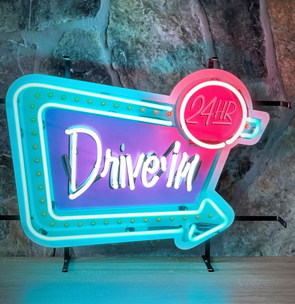 Drive-In 24 Hr Neon Verlichting 70 x 50 cm - Turquoise
