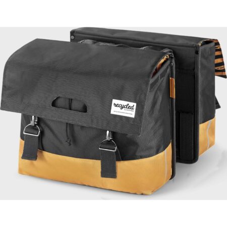 Dubbele Fietstas 40 liter recycled grijs geel | URBAN PROOF