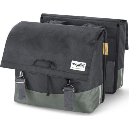 Dubbele Fietstas 40 liter recycled groen grijs | URBAN PROOF