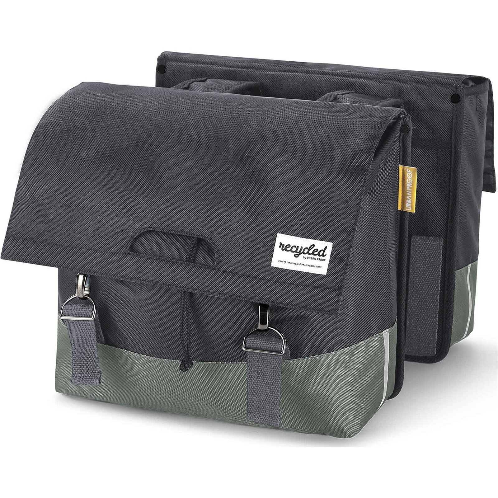Dubbele Fietstas 40 liter recycled groen grijs | URBAN PROOF