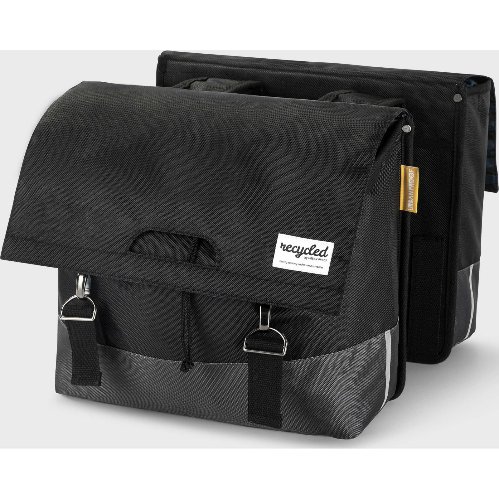 Dubbele Fietstas 55 liter recycled Zwart Grijs | URBAN PROOF