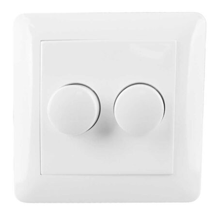 Dubbele dimmerknop incl. centraalplaat en raamwerk - Wit - Geschikt voor art. 843037 (dimmer niet inbegrepen) | HOFTRONIC